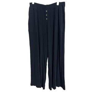 PACT Dream Rib Wide Leg Lounge Pants Size Large Black Organic Cotton Pull On